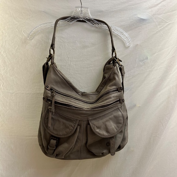 Tano Leather Crossbody Hobo Bag Taupe Gray | Slouchy Shoulder Purse - Picture 14 of 14